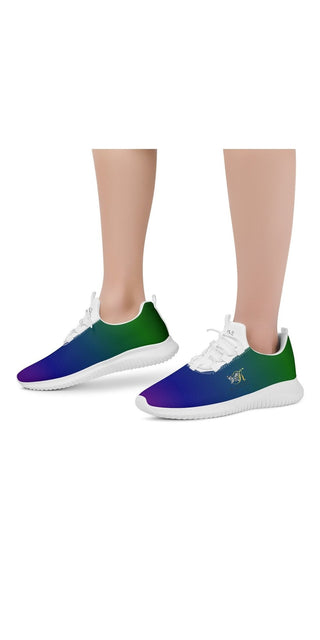 Stylish women's sneakers in vibrant colors of green and purple, showcasing a lace-up front design for a sporty, fashionable look. These trendy running shoes from the K-AROLE brand offer a comfortable and modern footwear option.