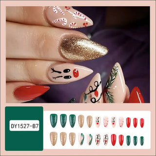 24pcs Christmas False Nails Hat Striped Snowflake Nail Art