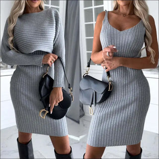 2pcs Suit Women’s Solid Stripe Long-sleeved Top And Tight