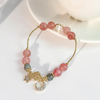 Bracelet en pierre naturelle étoile et lune en cristal de fraise pour femmes