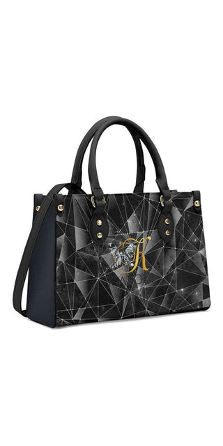 Diamond Elegance: Geometric Black Tote Bag by K-AROLE. Chic and stylish women's fashion accessory with intricate diamond-patterned design.
