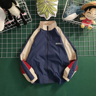 Retro Colorblock Patchwork Baseball Jacket - K - AROLE