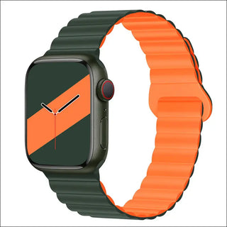 Band Silicone Magnetic Watch Strap - Dark Green With Orange