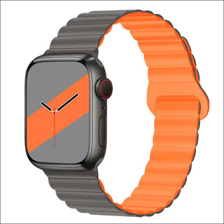 Band Silicone Magnetic Watch Strap - Gray With Orange