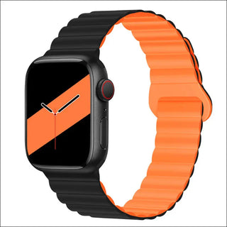 Band Silicone Magnetic Watch Strap - Black With Orange