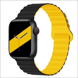 Band Silicone Magnetic Watch Strap - Black With Yellow