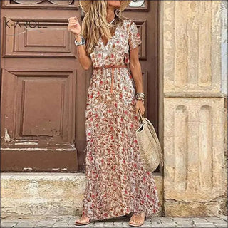 K - AROLE™️ Bohemian - Inspired Maxi Dress with Waist Trim and Garden Charm - K - AROLE