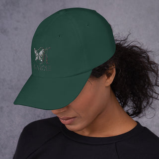 Stylish green dad hat with K-AROLE logo on gray background