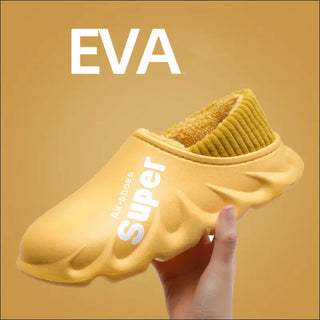 Home Slippers EVA Waterproof Warm Plush Indoor Shoes Couple