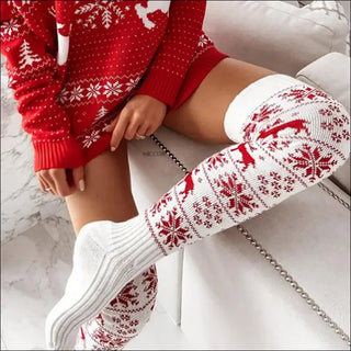 Winter Christmas Warm Knitted Women Stocking Beautiful Elk