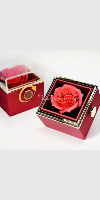 Caixa de presente rotativa de flor de rosa, caixa criativa rotativa de rosas, caixa de embalagem de joias, presente de dia dos namorados para mulheres