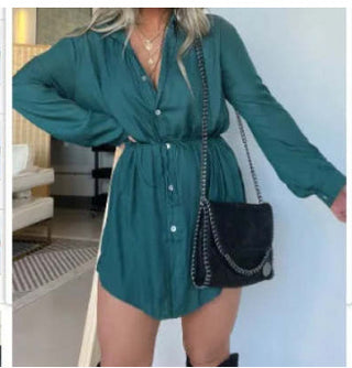 Women's Long Sleeve Jumpsuit With Button Fashion Shirt Dress - K-AROLE