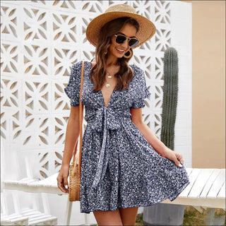 Deep V Ruffled Floral Spring Dress Women's European And American Women's Clothing K-AROLE