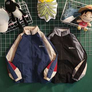 Retro Colorblock Patchwork Baseball Jacket - K - AROLE