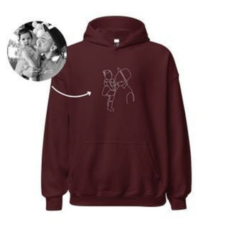 Burgundy hoodie with astronaut embroidery design, loose comfortable fit
