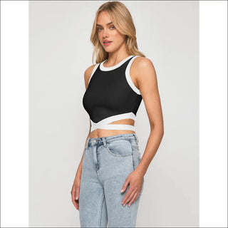 Elegant Cropped Tie-Front Sleeveless Top - Black / L