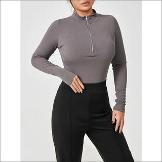 Elegant Long Sleeve V - Neck Bodysuit - K - AROLE