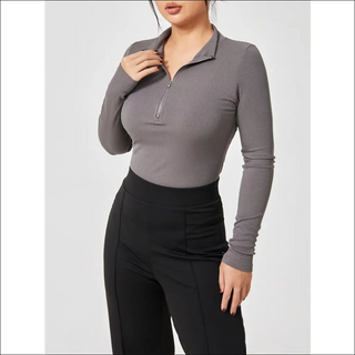 Elegant Long Sleeve V - Neck Bodysuit - K - AROLE