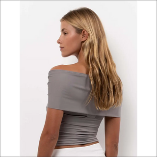 Elegant Off-Shoulder Ruched Knit Crop Top