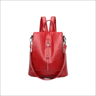 Elegant Red Leather Backpack Purse - Sleek and Stylish