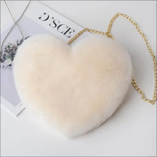 Enchanting Plush Heart-Shaped Shoulder Bag - Off white