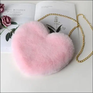 Enchanting Plush Heart-Shaped Shoulder Bag - Light pink