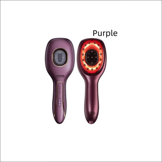 Red and purple ergonomic hair brush with LED lights for hair growth and nourishing care from K-AROLE's collection of women's fashion accessories.