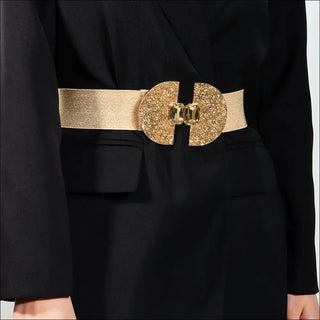 Fashion Stretch Women Glittering With Pearls Elastic Belt Decorative Skirt Belt Simple Premium Waist Cover - K - AROLE