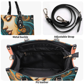 Elegant urban satchel featuring a vibrant, artistic design, metal hardware, and an adjustable strap for versatile wear. Crafted with durable PU leather, this fashionable handbag elevates any casual or formal ensemble.
