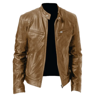 Stylish leather jacket with zipped pockets, designed for a gentleman's casual wear.