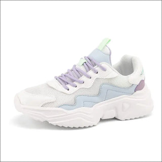 Stylish and comfortable sneakers with a sleek, modern design. The white and pastel-colored mesh upper provides breathability, while the chunky sole offers excellent cushioning and support. The lace-up closure allows for a secure and personalized fit. These sneakers are the perfect athleisure companion to elevate your casual style.