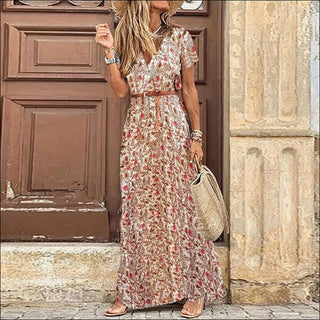 K-AROLE™️ Bohemian-Inspired Maxi Dress with Waist Trim