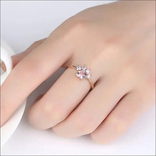 Women'S Rosegold Plated Cute Cat Paw Shape Inlaid AAA Zircon Open Style Ring Adjustable Fashion Jewelry Gifts R0298