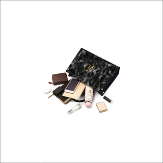 Stylish black geometric handbag with makeup essentials - K-AROLE