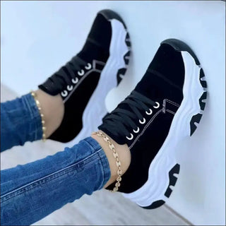 Platform Sport Flats Shoes Lace-up Sneaker Outdoor Walking