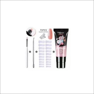 Comprehensive nail art kit with acrylic gel, nail tips, and accessories for creating trendy manicures at home.