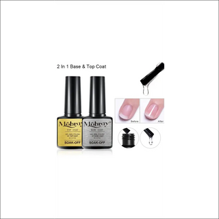 Dual-purpose nail gel kit from K-AROLE: 2-in-1 base and top coat, soak-off formula, nail art tools for flawless manicures.