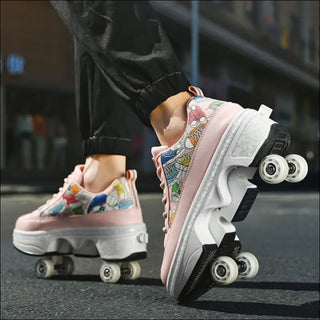 K - AROLE™️ Retro Roller Skates with Flashing Wheels - Futuristic Deformation Sneakers - K - AROLE