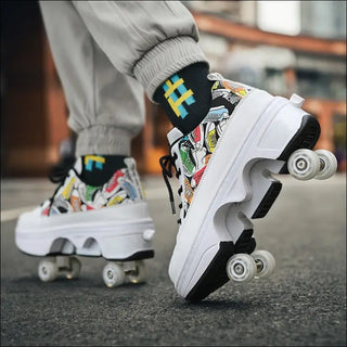 K - AROLE™️ Retro Roller Skates with Flashing Wheels - Futuristic Deformation Sneakers - K - AROLE