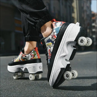 K - AROLE™️ Retro Roller Skates with Flashing Wheels - Futuristic Deformation Sneakers - K - AROLE