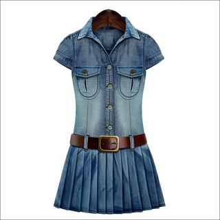 K-AROLE™️ Vintage Denim Belted Shirt Dress - clothes