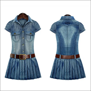 K-AROLE™️ Vintage Denim Belted Shirt Dress - clothes