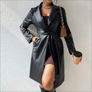 Long Sleeve Lapel PU Leather Jacket With Pockets Slim Fit