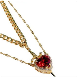 New Heart And Sword Necklace Set Gold Color Stainless Steel