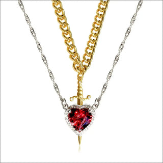 New Heart And Sword Necklace Set Gold Color Stainless Steel