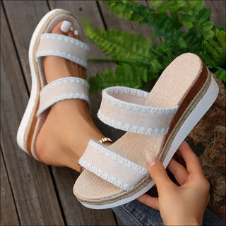 New Hemp Rope Woven Wedge Slippers Summer Ethnic Style Sandals Double Wide Strappy Shoes For Women - K - AROLE