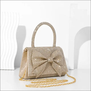 New Light Luxury Full Diamond Bow Handbag - Gold - Bags