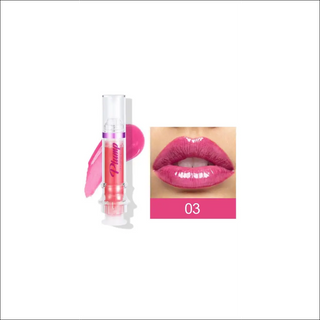 Vibrant pink liquid lipstick with glossy finish, part of a makeup collection.