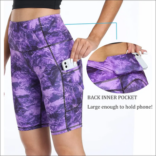 Oalka Women'S Short Yoga Side Pockets High Waist Workout Running Shorts Marble Dye Purple S