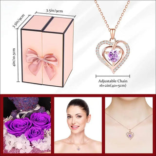 Preserved Rose Gifts Set - 925 Silver Necklace - Purple